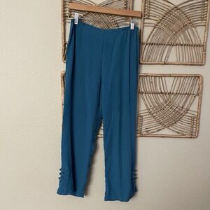 Citron Santa Monica Silk Pants Blue Elastic Waist Frog‎ Button Detail Sz S B5
